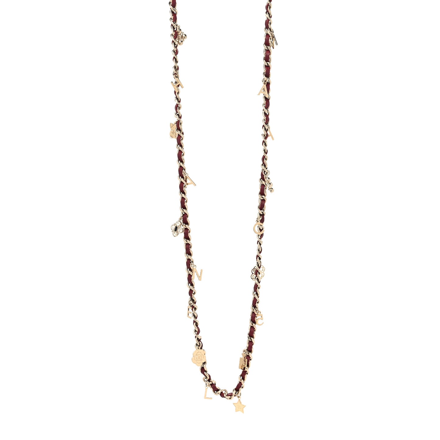 Lambskin Crystal Pearl Charm Long Necklace Red Gold