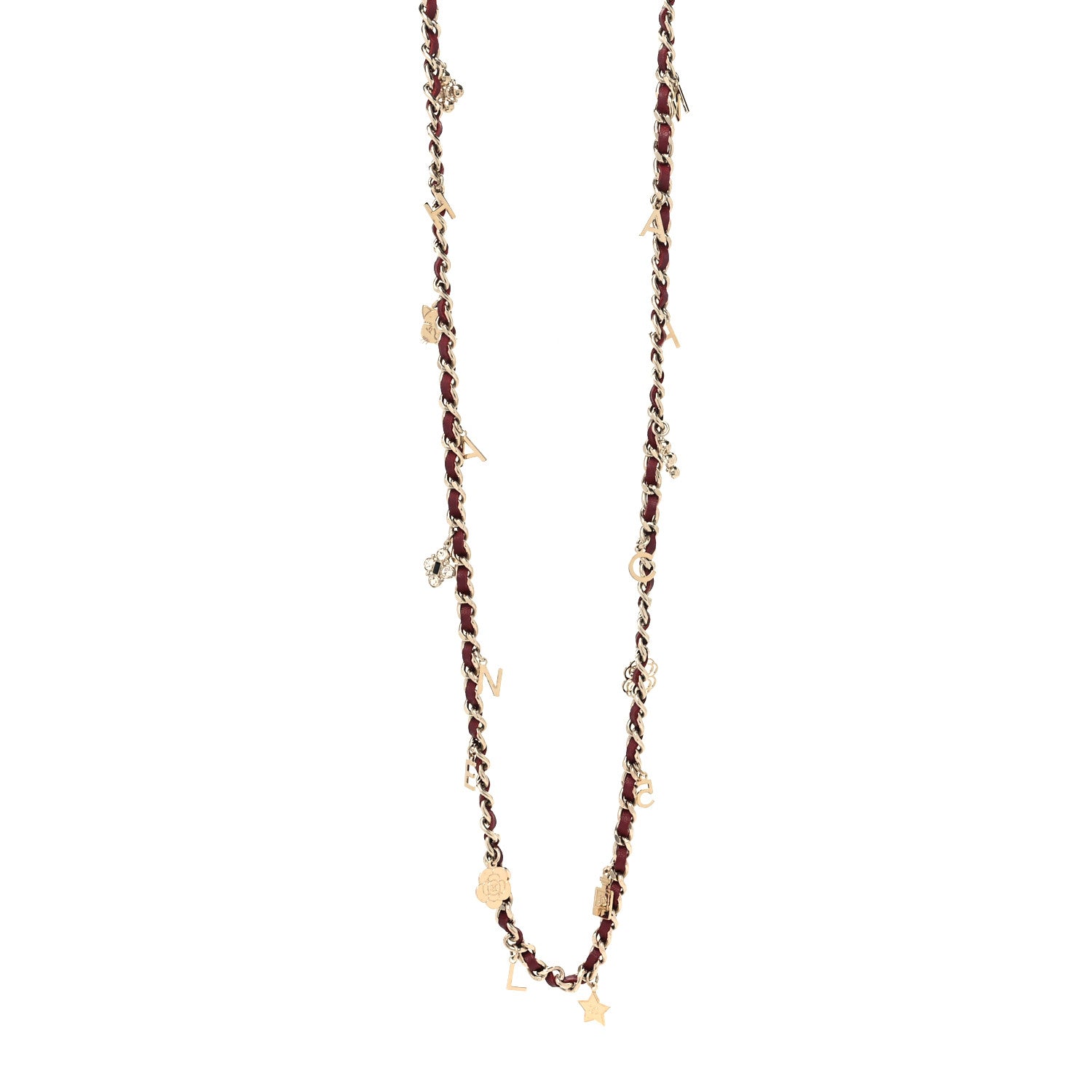 Chanel Lambskin Crystal Pearl Charm Long Necklace Red Gold 1 of 5