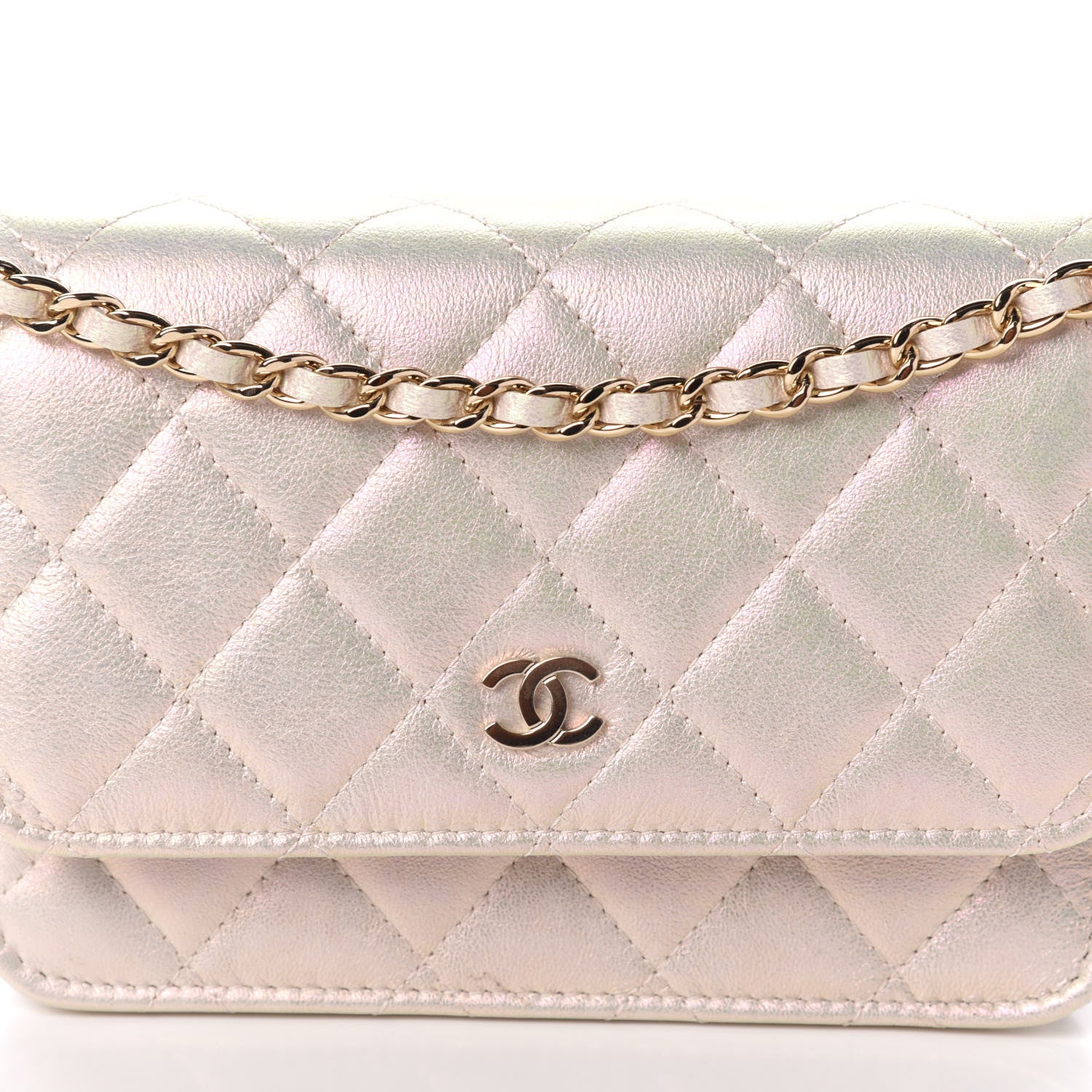 Chanel Iridescent Lambskin Quilted Mini Wallet On Chain WOC Ivory 8 of 10