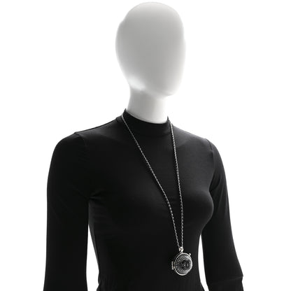 Chanel Resin Crystal Lambskin Ball Mirror Necklace Black Silver 2 of 7