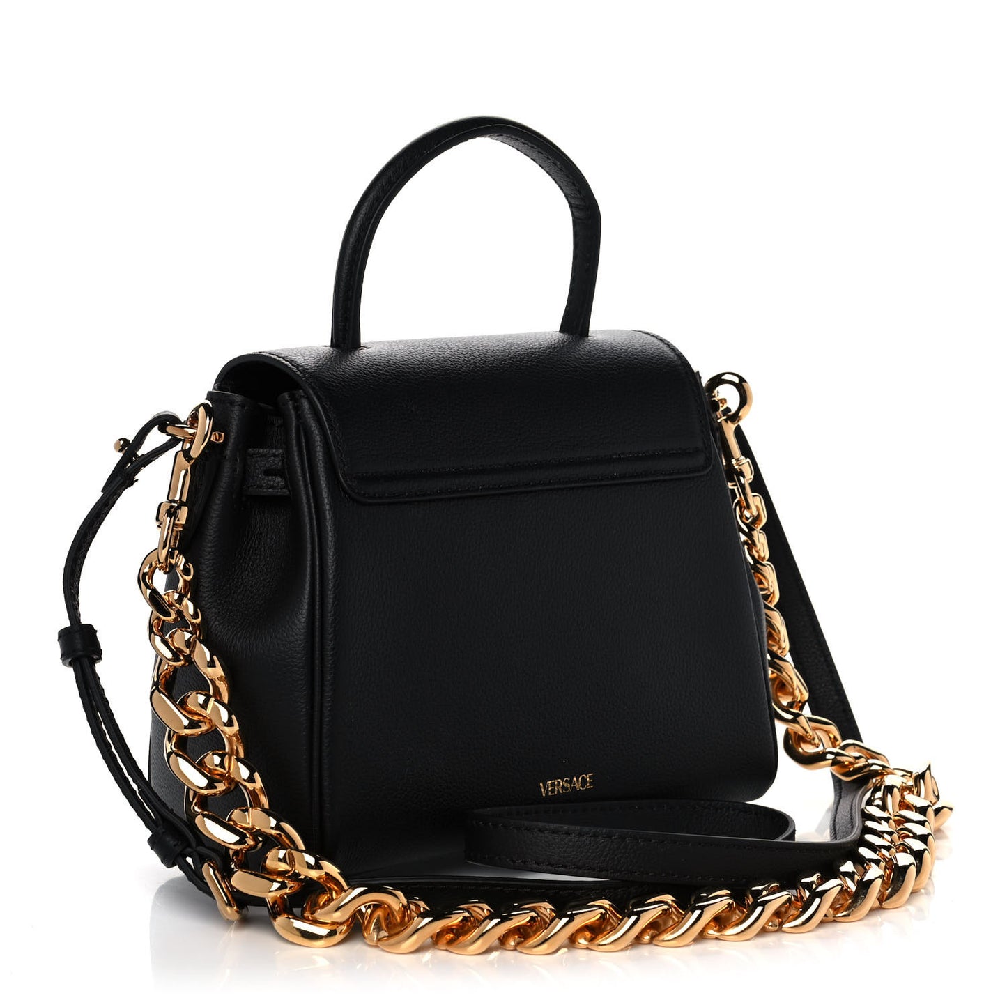 Grained Calfskin Small La Medusa Top Handle Bag Black