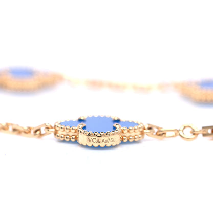 Van Cleef & Arpels 18K Yellow Gold Blue Agate 5 Motifs Vintage Alhambra Bracelet 12 of 16