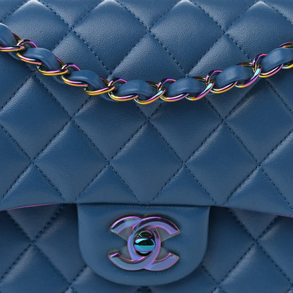 Chanel Lambskin Quilted Medium Double Flap Blue Pink 14 of 15