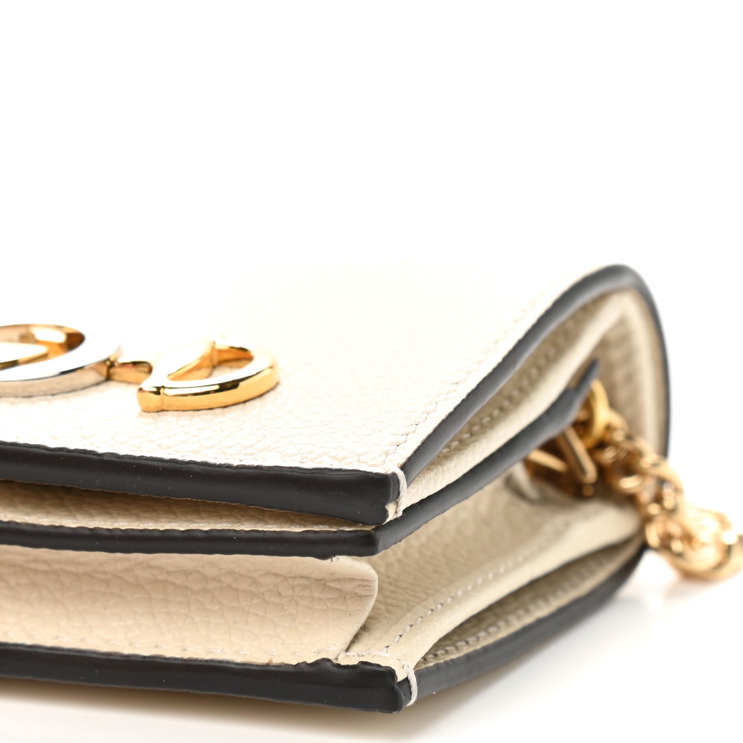 Grainy Calfskin Zumi Chain Card Case Wallet White