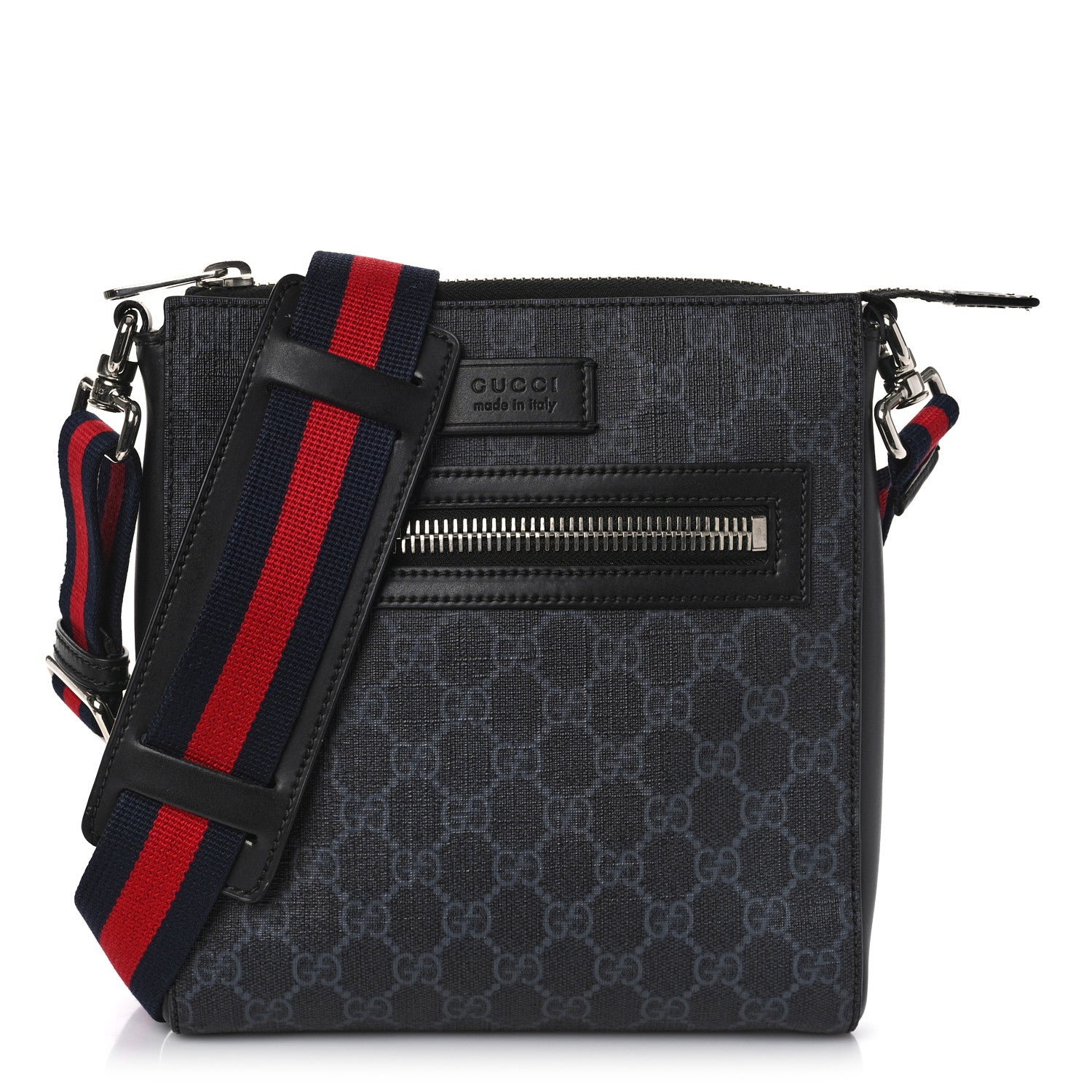 Gucci GG Supreme Monogram Web Small Flat Messenger Bag Black Grey 1 of 12