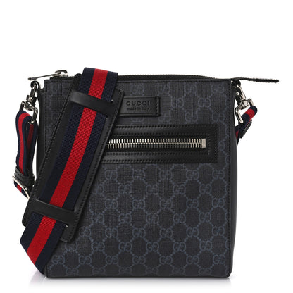 Gucci GG Supreme Monogram Web Small Flat Messenger Bag Black Grey 1 of 12