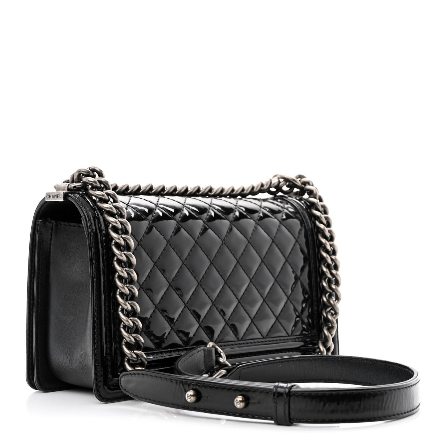 Patent Calfskin Quilted Medium Boy Flap Black