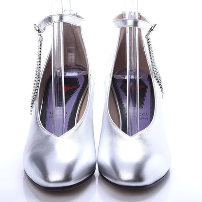 Gucci Metallic Nappa Crystal Square G Mid Heel Pumps 37 Silver 2 of 9