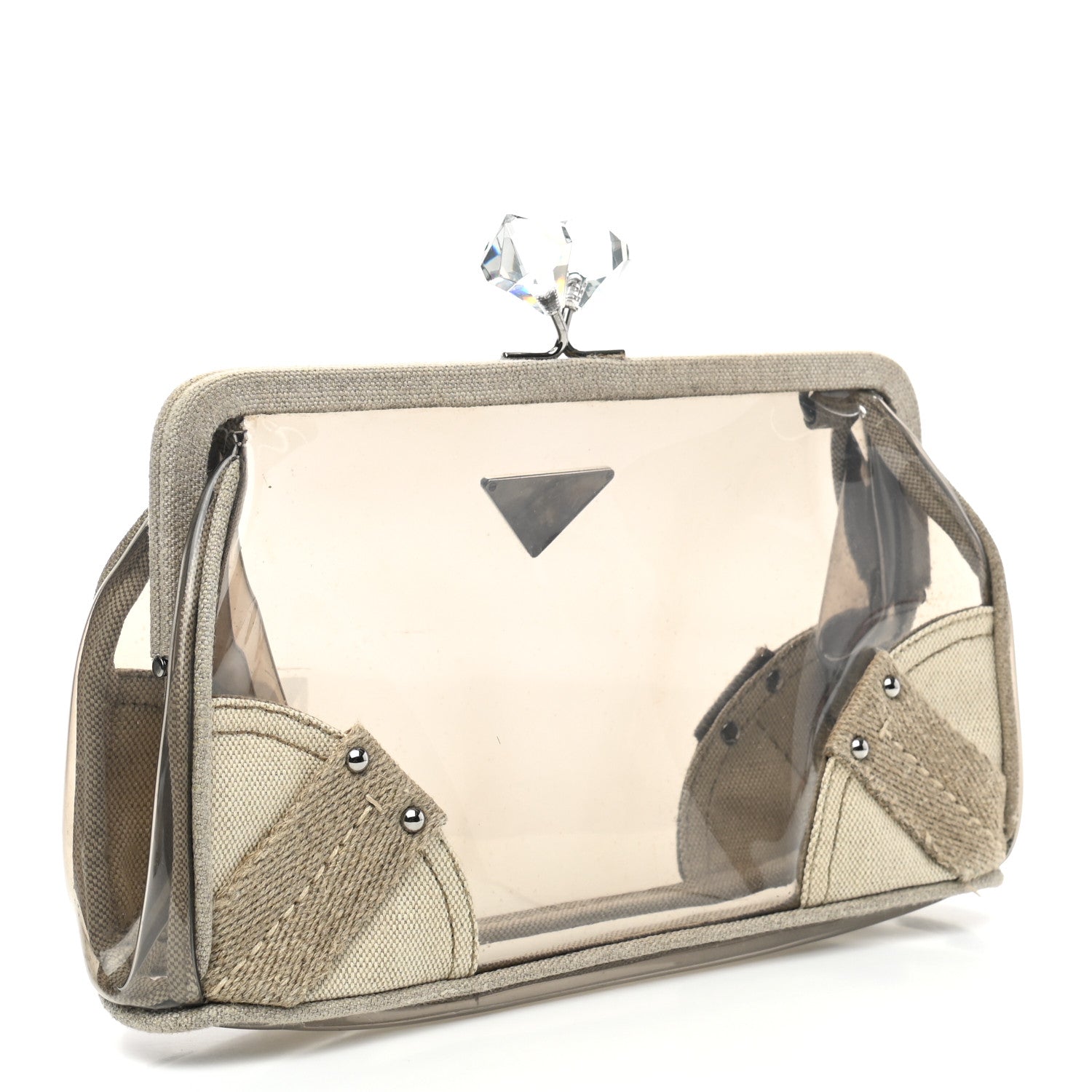 Prada Canvas Plexiglass Kisslock Clutch Naturale 3 of 9