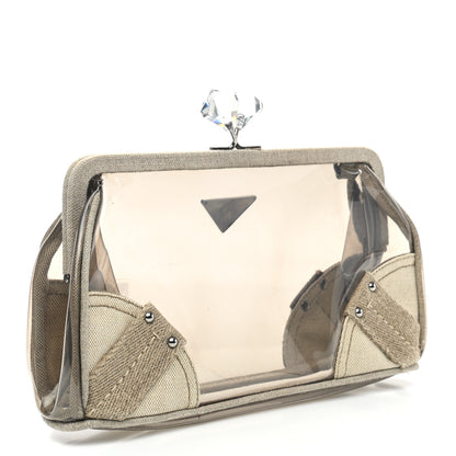 Prada Canvas Plexiglass Kisslock Clutch Naturale 3 of 9
