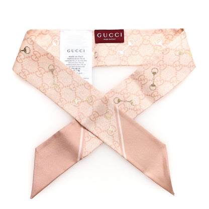 Gucci Silk Twill GG Monogram Gold Horsebity Neck Bow Scarf Pink 1 of 3