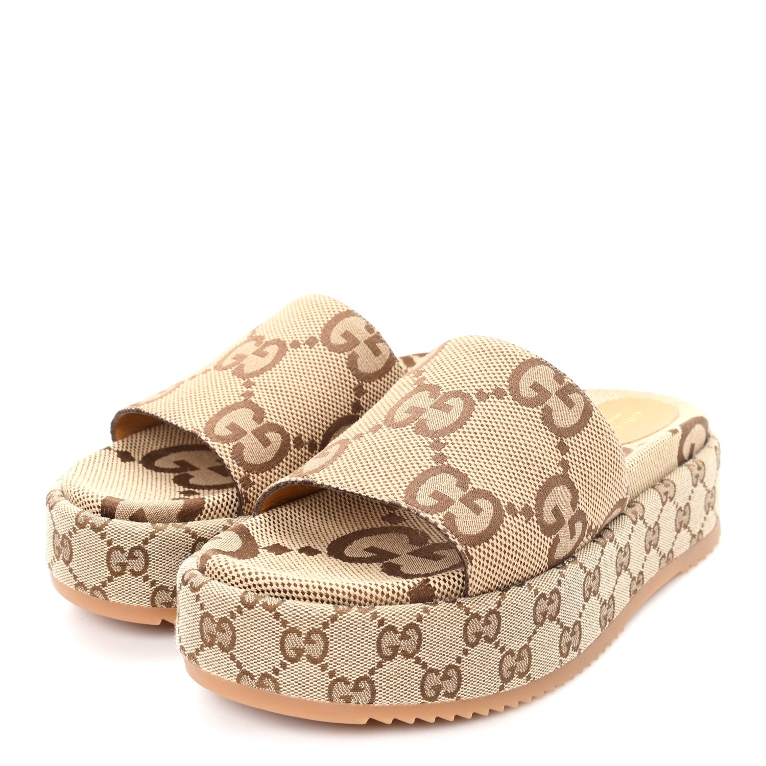 Gucci Monogram Maxi GG Angelina Platform 55mm Slide Sandals 41 Camel Ebony 4 of 10
