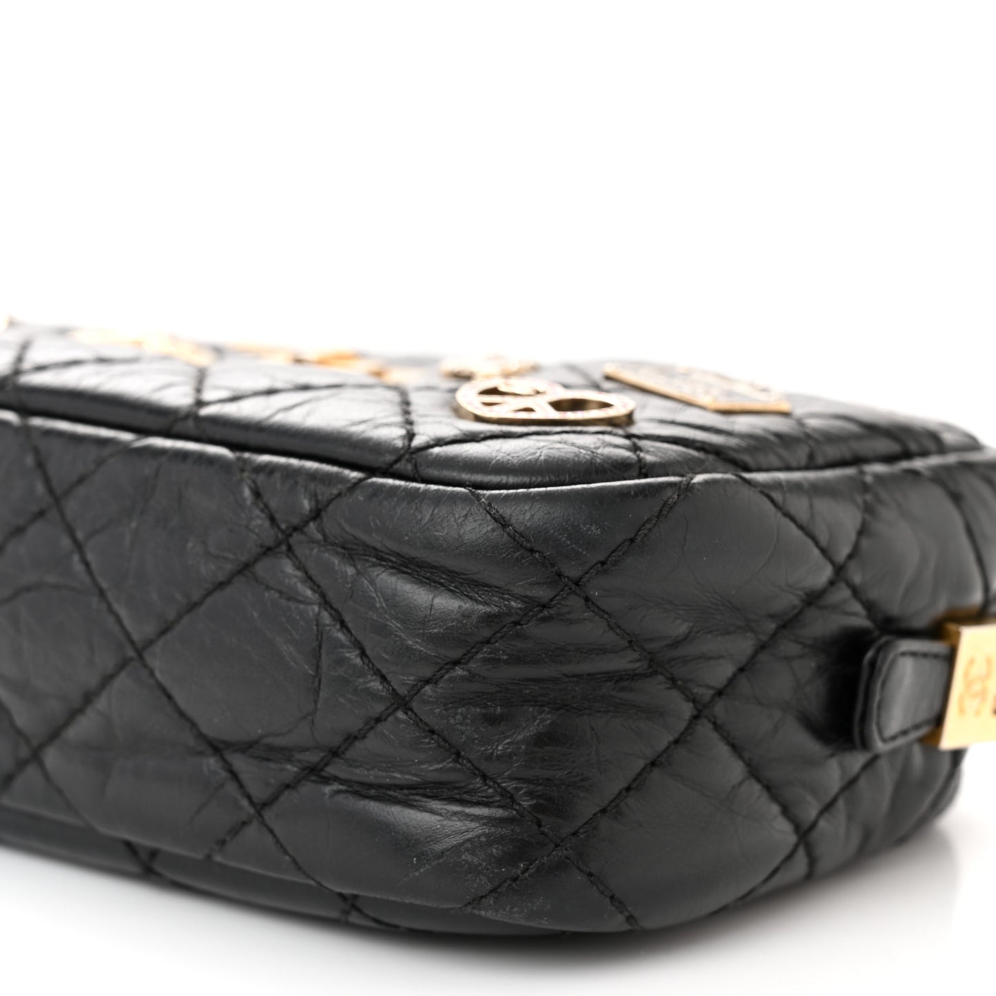 Aged Calfskin Quilted Mini Lucky Charm Reissue Camera Case Black