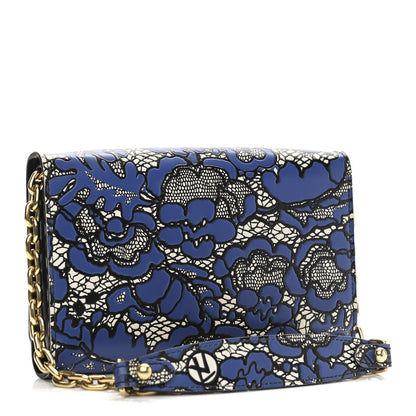 Louis Vuitton Calfskin Lace Flower Inlay Twist Chain Wallet Navy Black 3 of 9