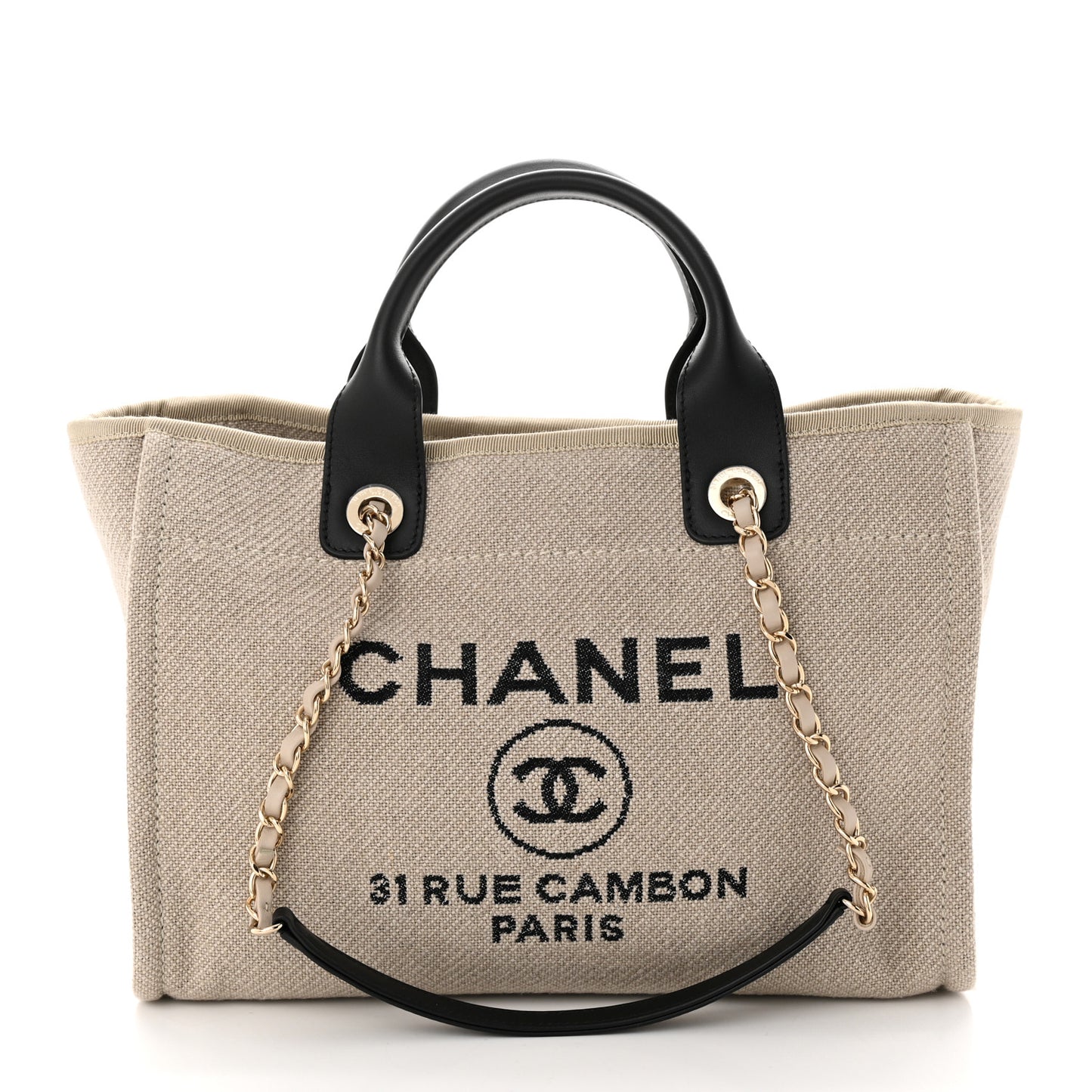 Mixed Fibers Small Deauville Tote Beige Black