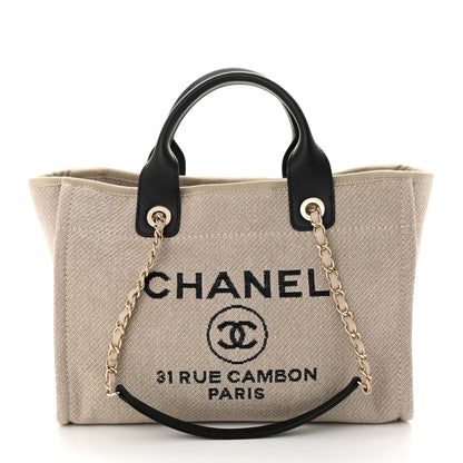 Chanel Mixed Fibers Small Deauville Tote Beige Black 3 of 11
