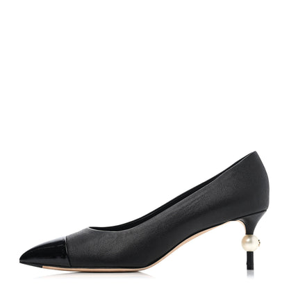 Chanel Goatskin Patent Pearl Cap Toe Pumps 40 Black 1 of 4