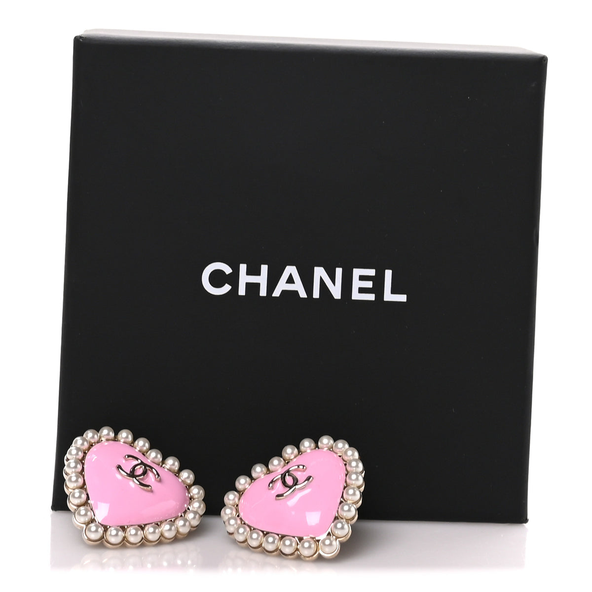 Pearl Resin Crystal CC Heart Drop Earrings Pink Gold