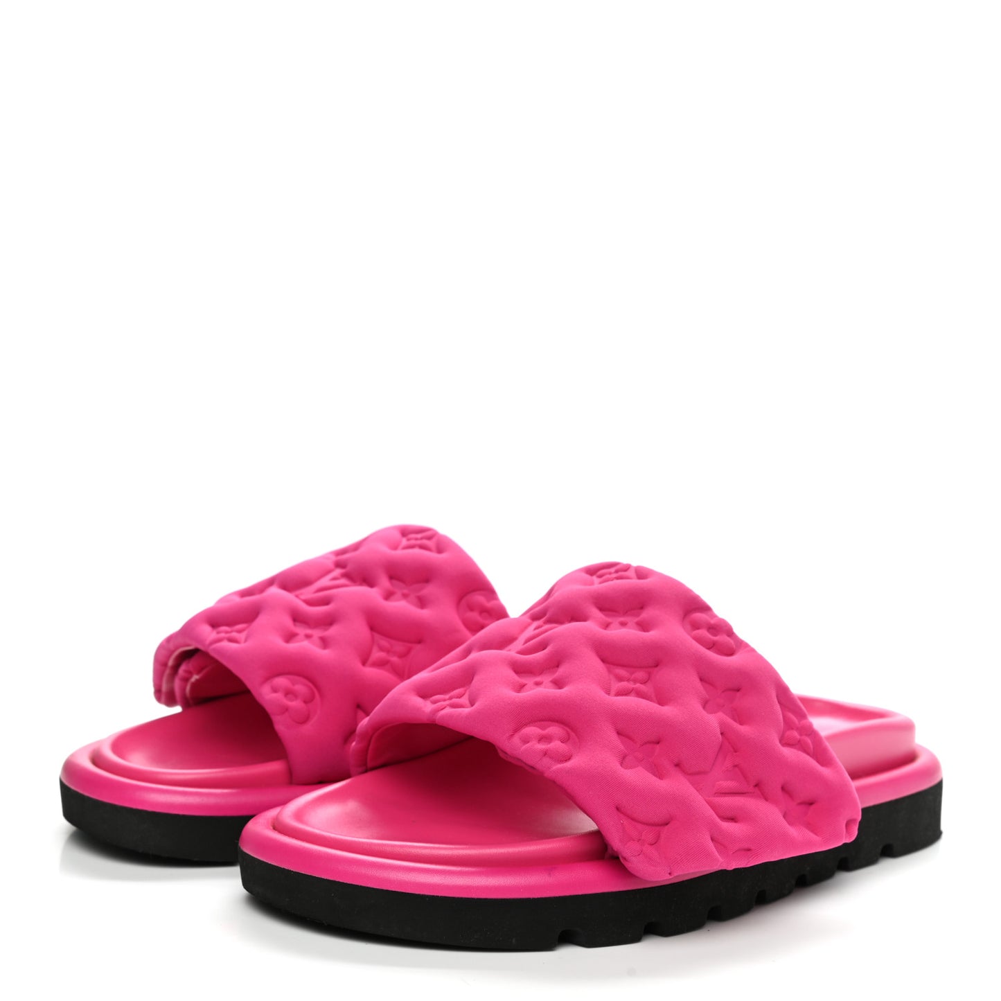 Technical Fabric Embossed Monogram Pool Pillow Comfort Mules 37 Fuchsia