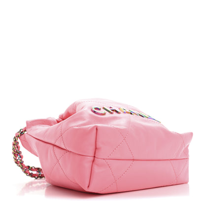 Chanel Shiny Calfskin Quilted Rainbow Metal Mini Chanel 22 Coral Pink 4 of 11