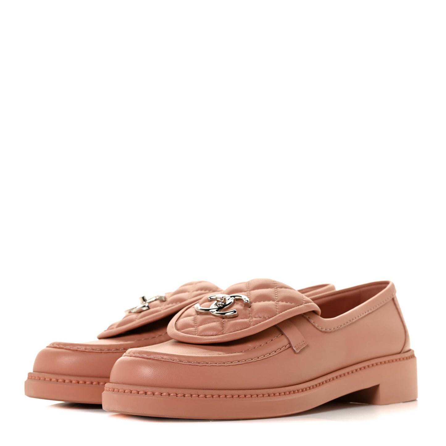 Lambskin Quilted CC Turnlock Loafers 37.5 Dark Pink