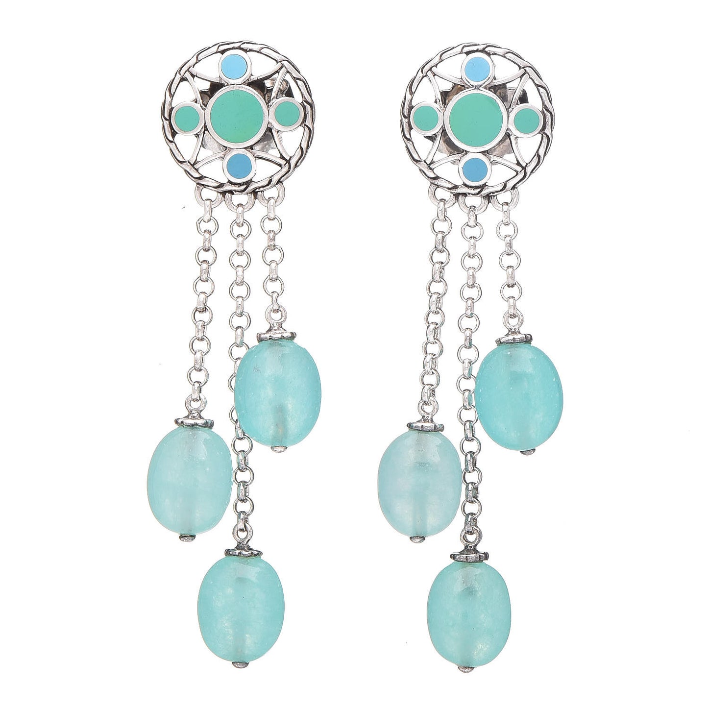 Sterling Silver Enamel Quartzite Drop Earrings