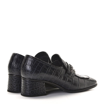 Chanel Calfskin Crocodile Embossed CC Chain Mocassin Loafers 40 Navy 4 of 11