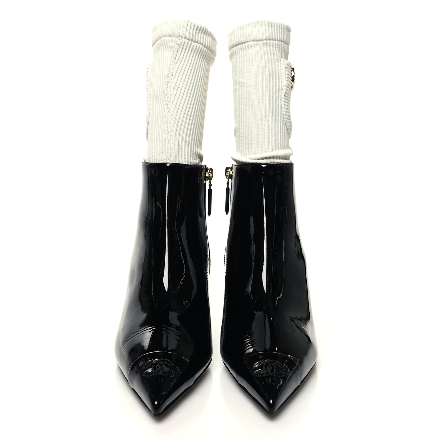 Patent Knit Wedge Ankle Boots 38.5 Black White