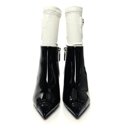 Chanel Patent Knit Wedge Ankle Boots 38.5 Black White 2 of 9