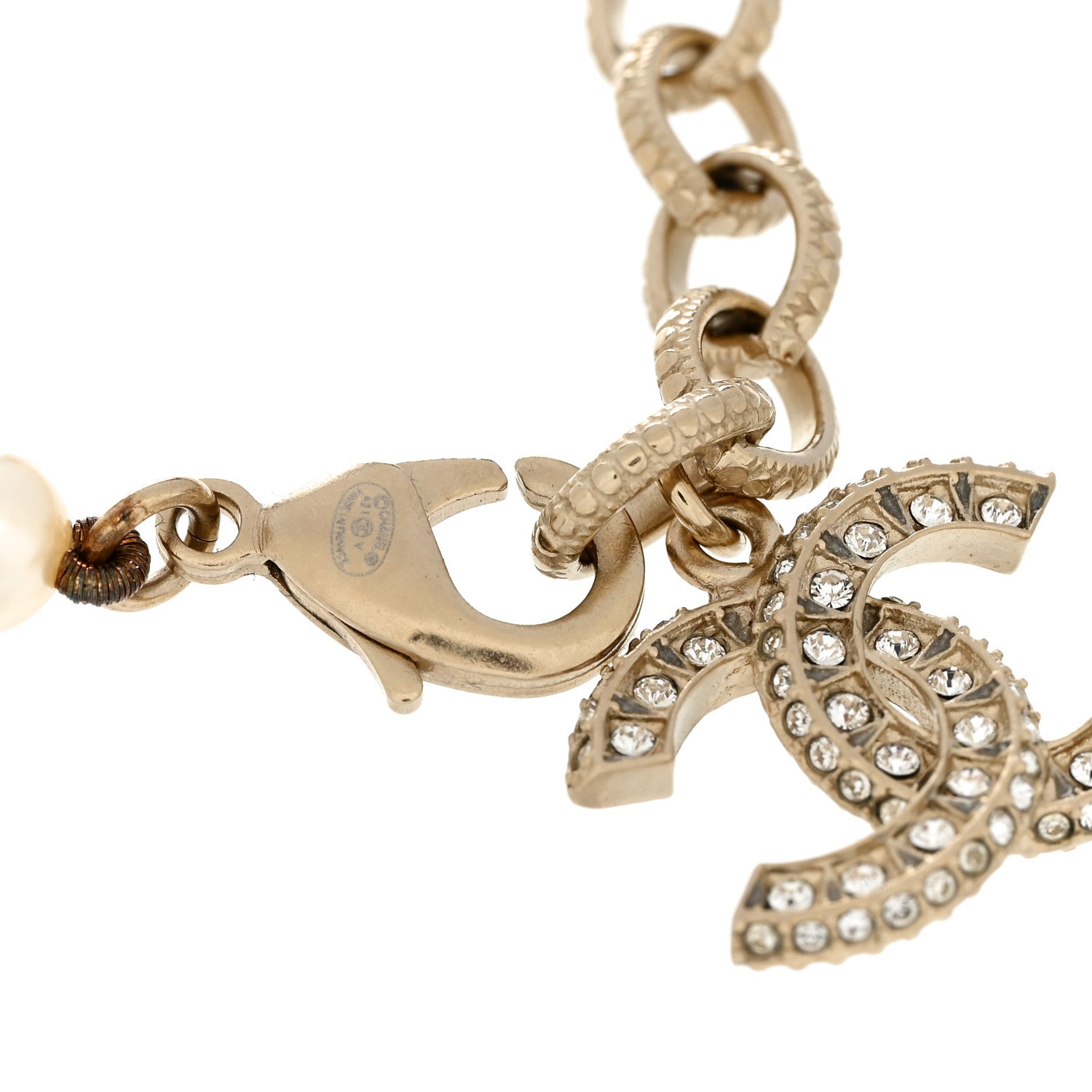 Chanel Graduated Pearl Crystal CC Bracelet Gold 4 of 5