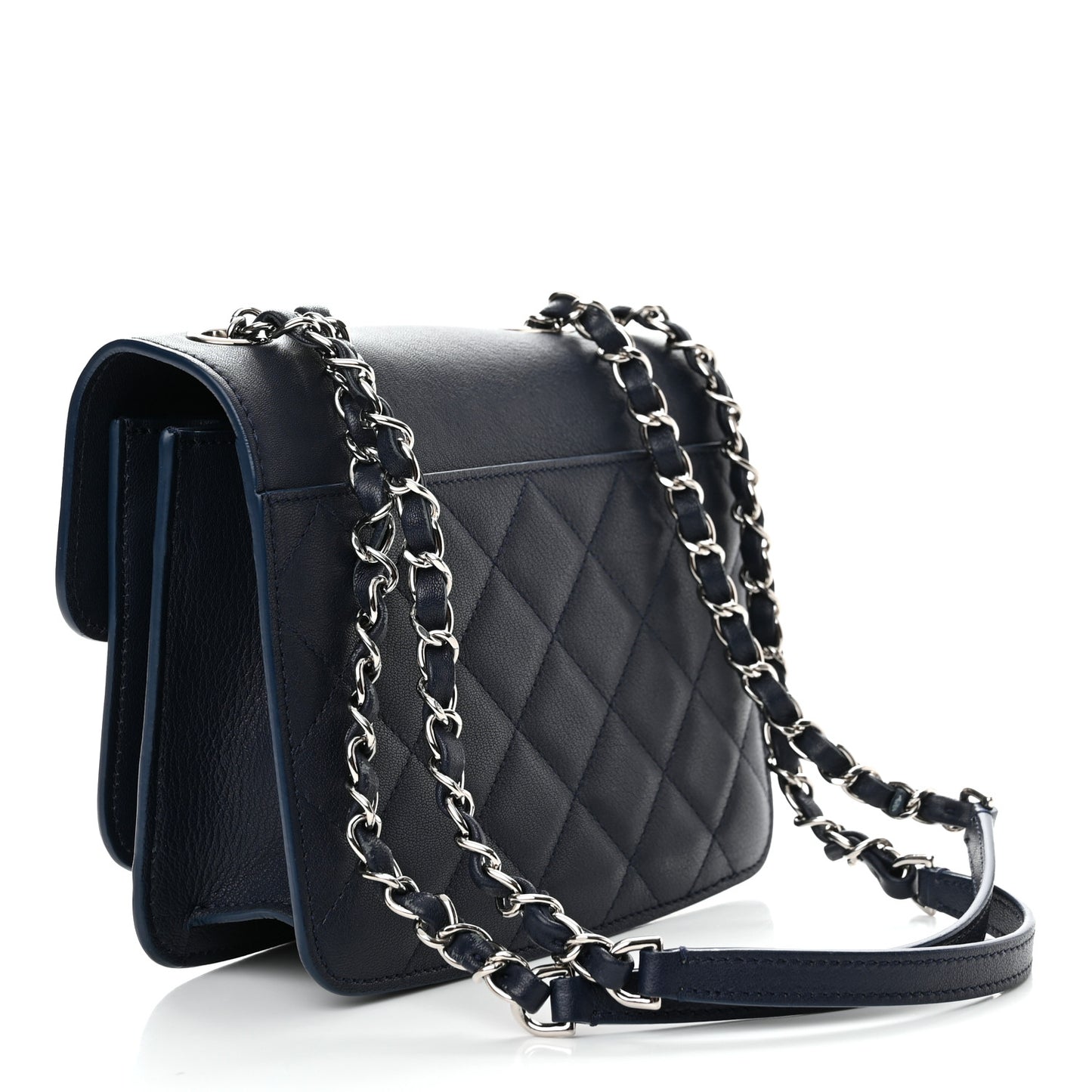 Goatskin Quilted Small CC Box Flap Navy Navy