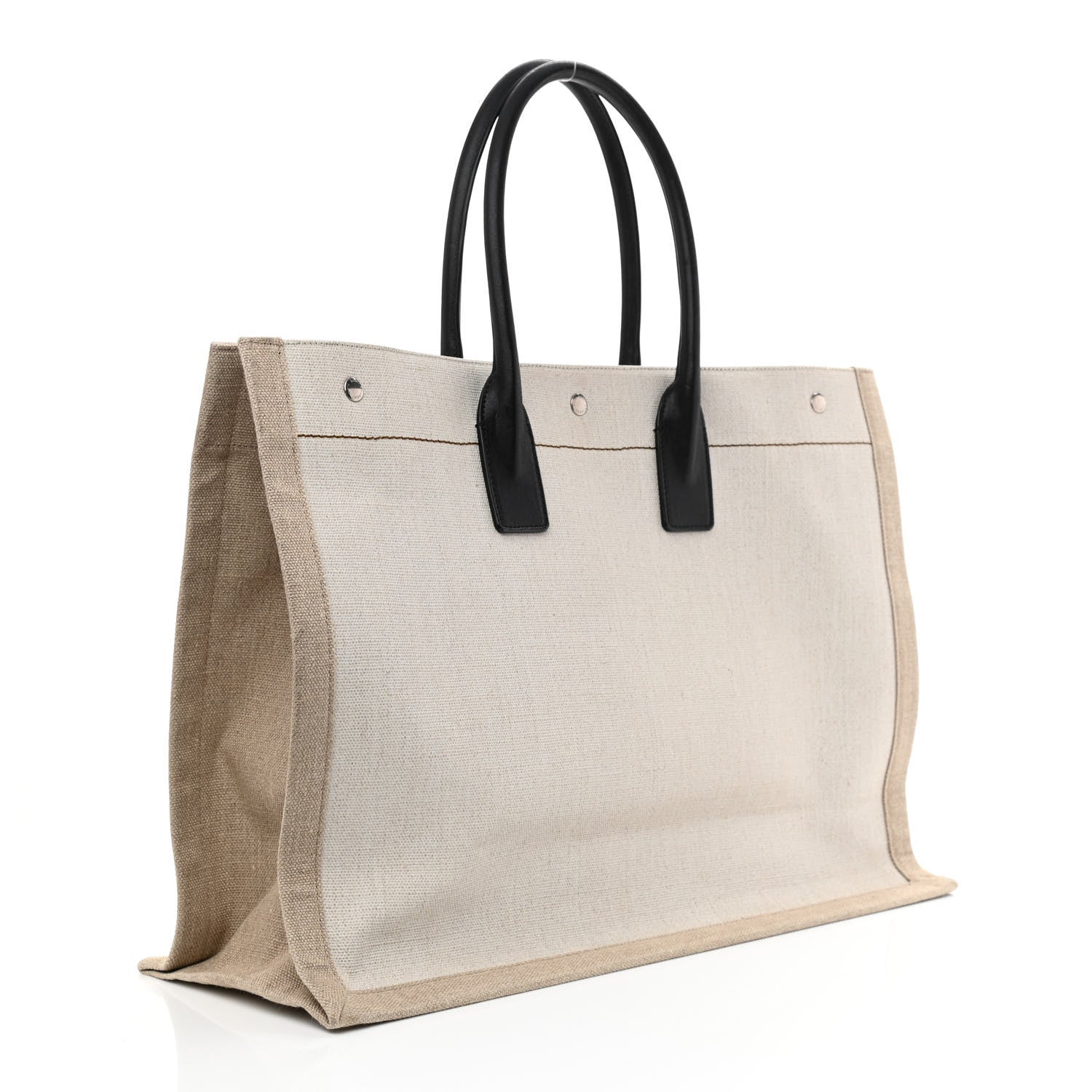 Saint Laurent Linen Calfskin Rive Gauche Tote Optic White 3 of 10