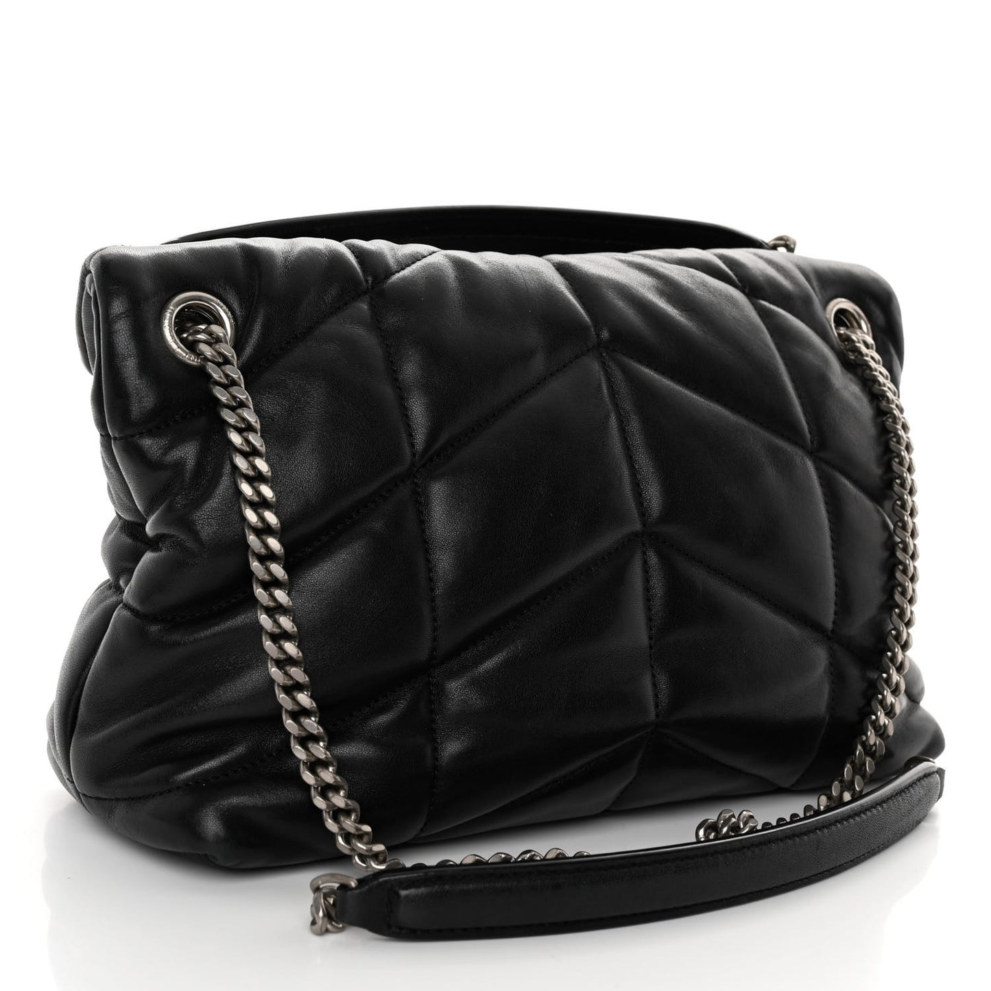 Lambskin Quilted Small Loulou Puffer Monogram Chain Satchel Black