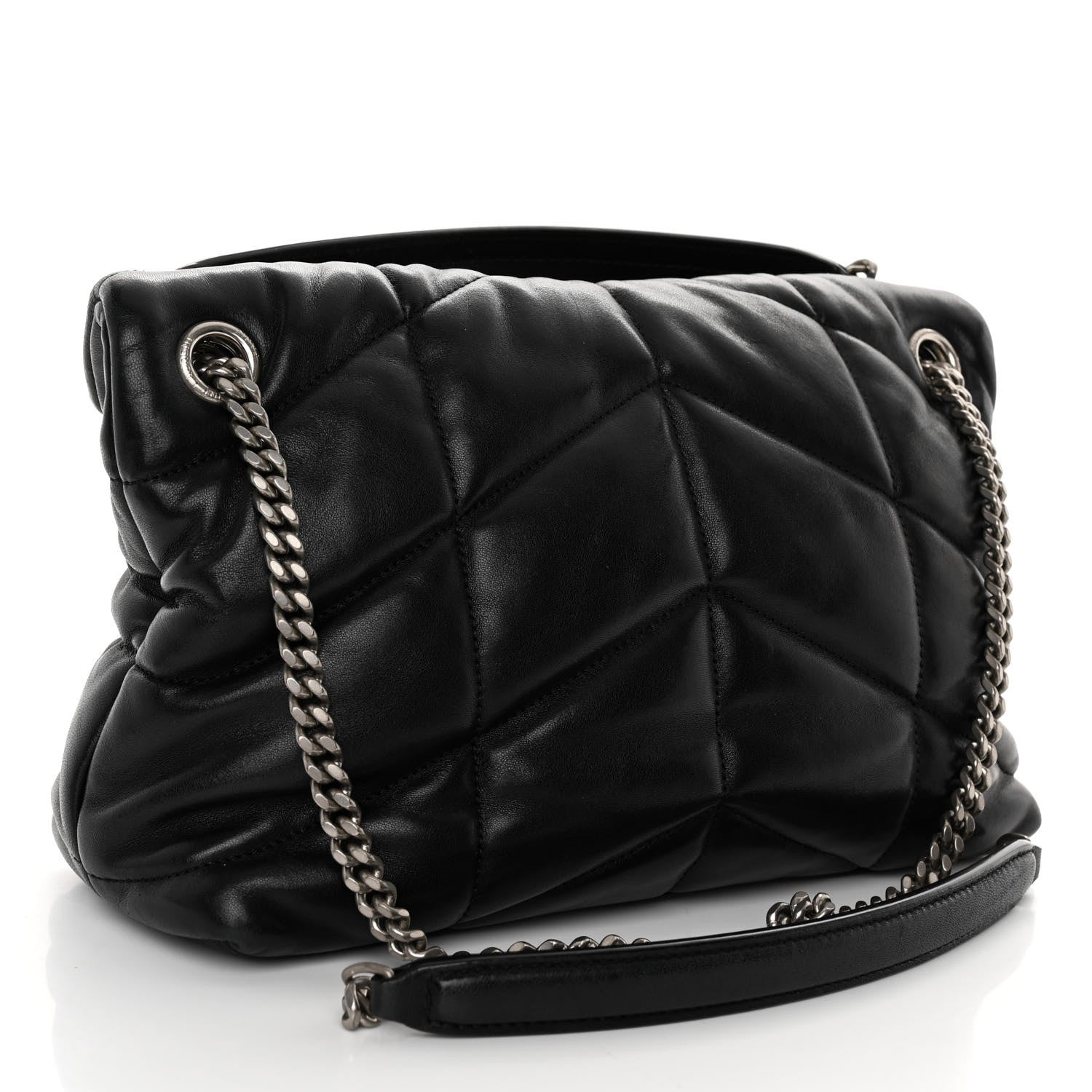 Saint Laurent Lambskin Quilted Small Loulou Puffer Monogram Chain Satchel Black 3 of 9