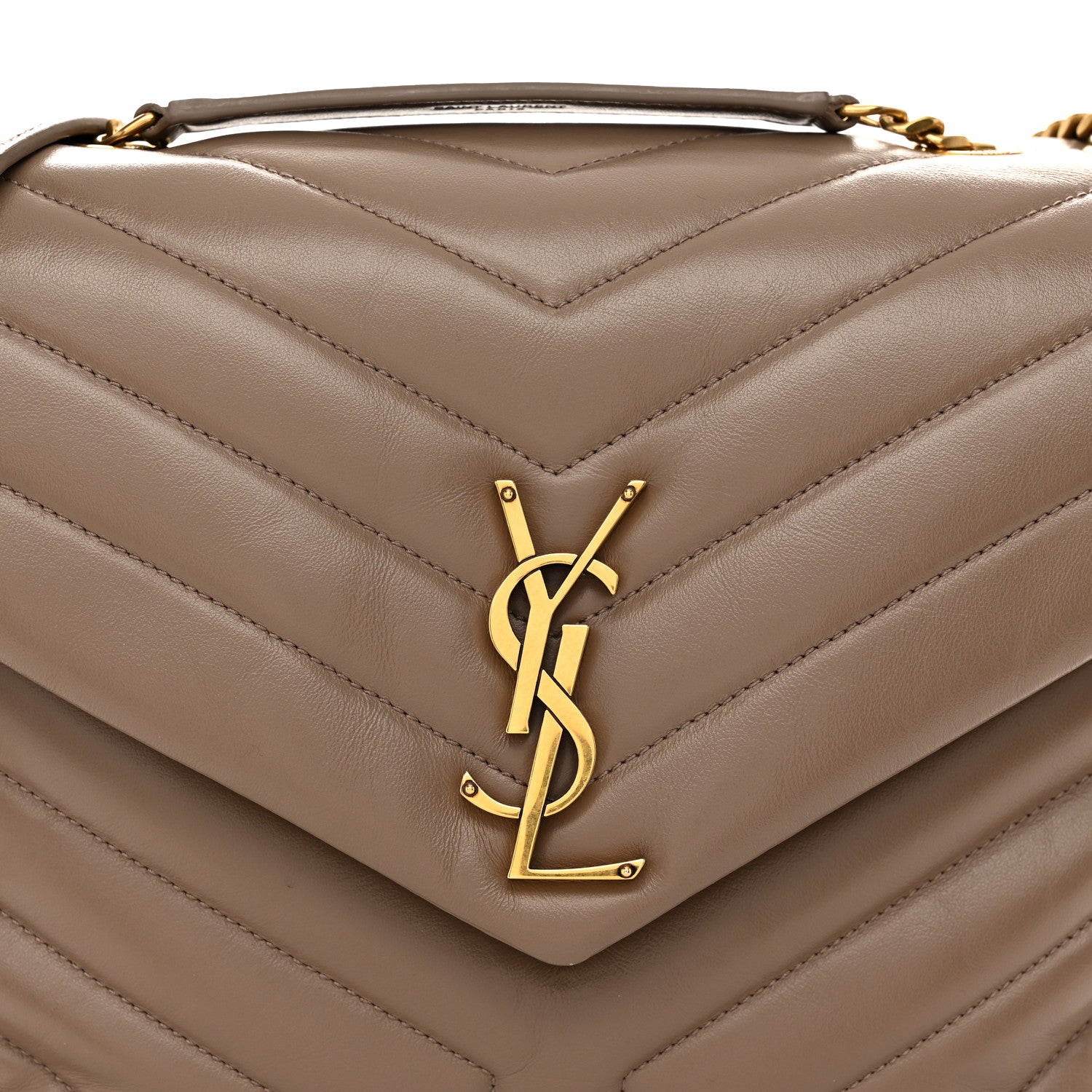 Saint Laurent Calfskin Y Quilted Monogram Medium Loulou Chain Satchel Dark Latte 9 of 11