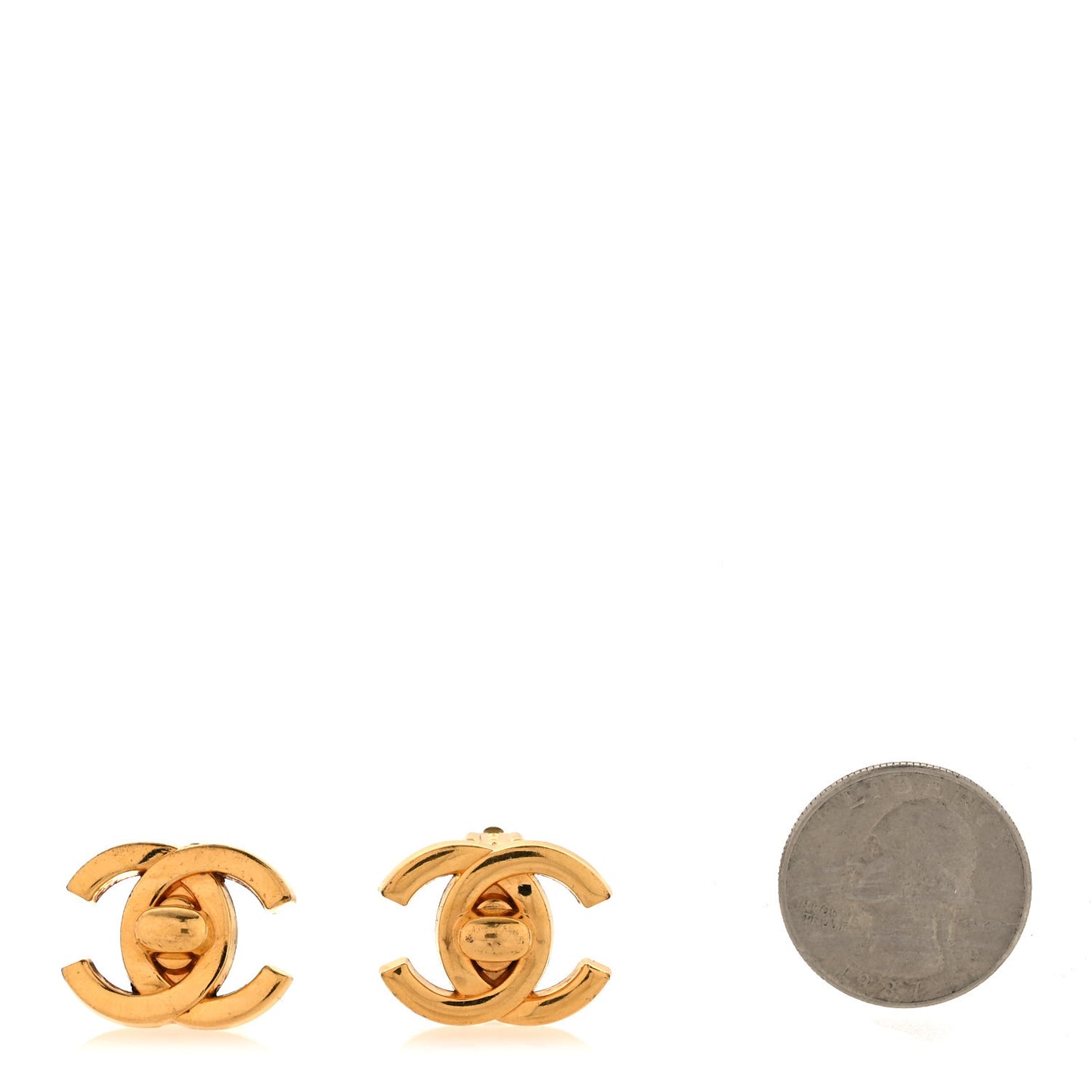 Metal CC Turnlock Clip On Earrings Gold