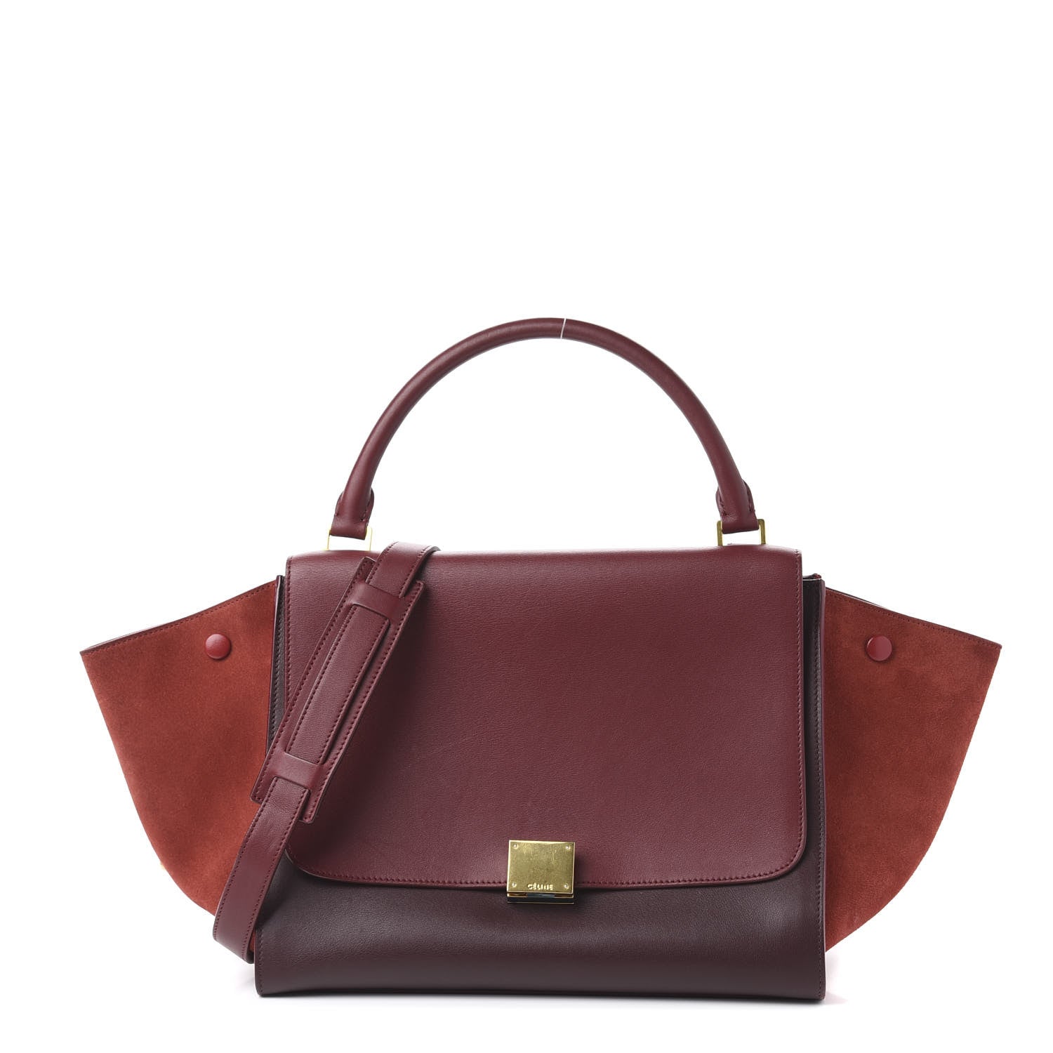 Celine Drummed Calfskin Suede Medium Trapeze Burgundy 1 of 10