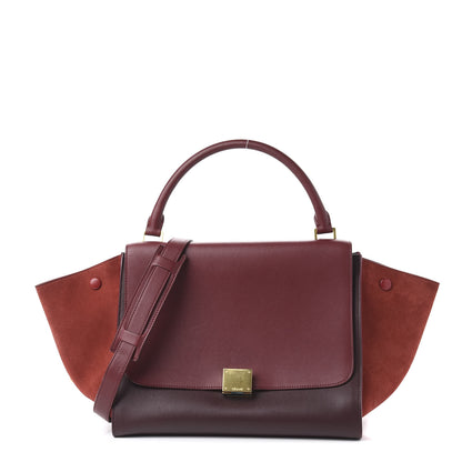 Celine Drummed Calfskin Suede Medium Trapeze Burgundy 1 of 10