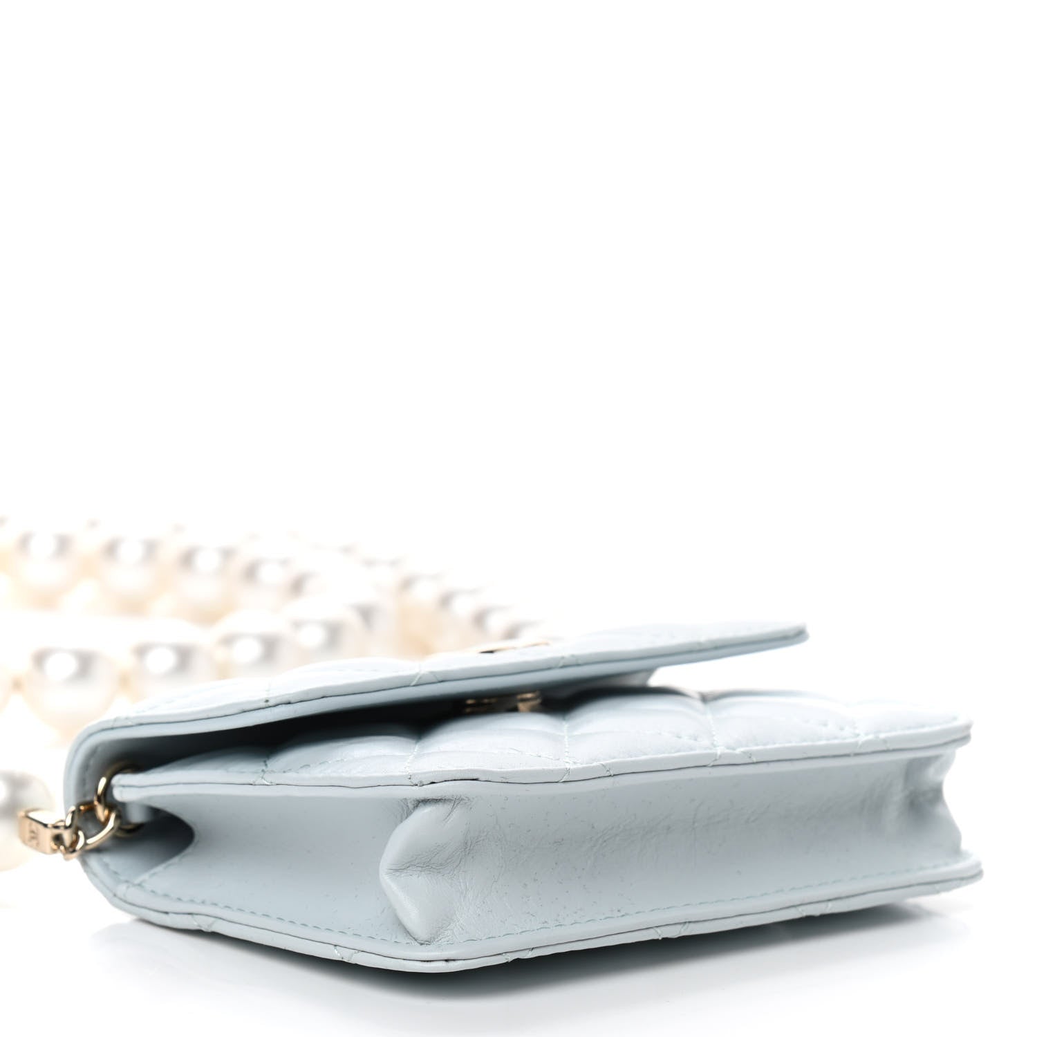 Chanel Calfskin Quilted Maxi Pearls Card Holder Flap With Chain Light Blue 4 of 10