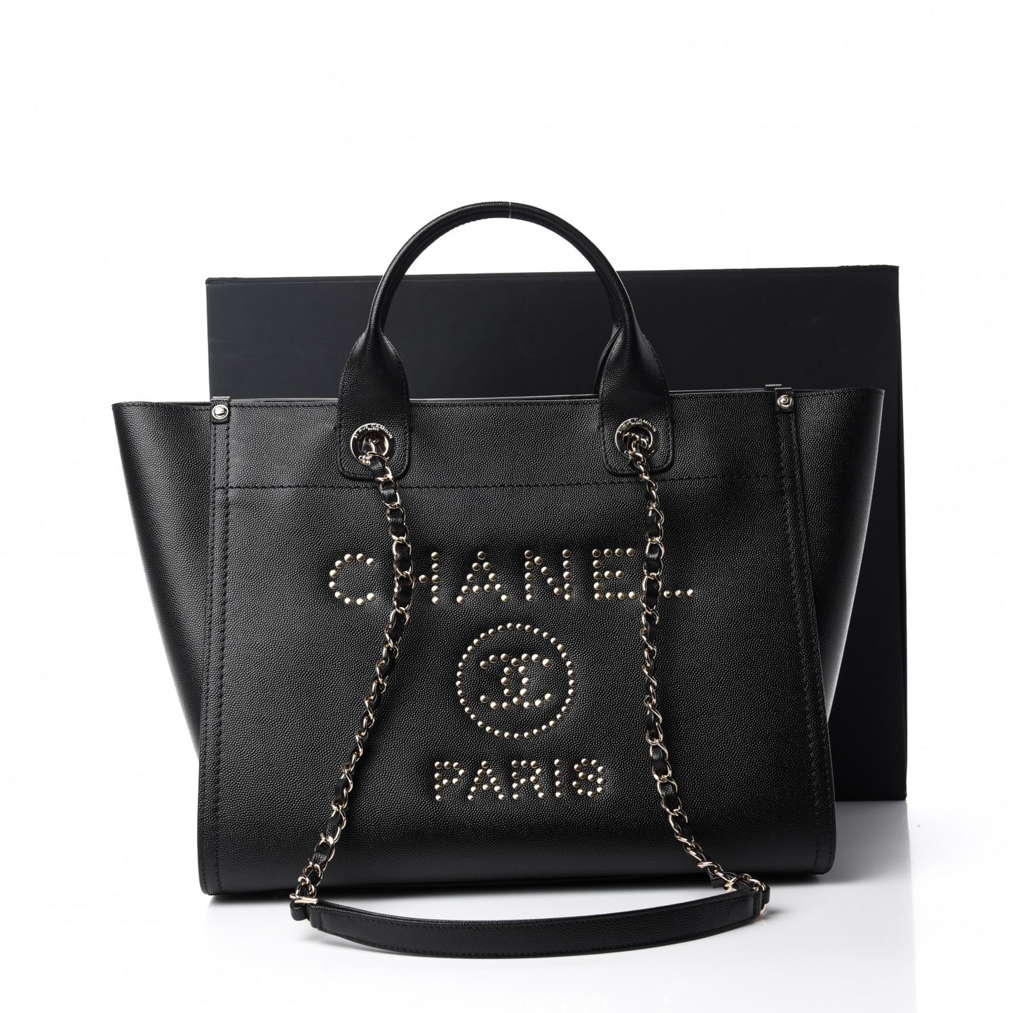 Caviar Small Studded Deauville Tote Black
