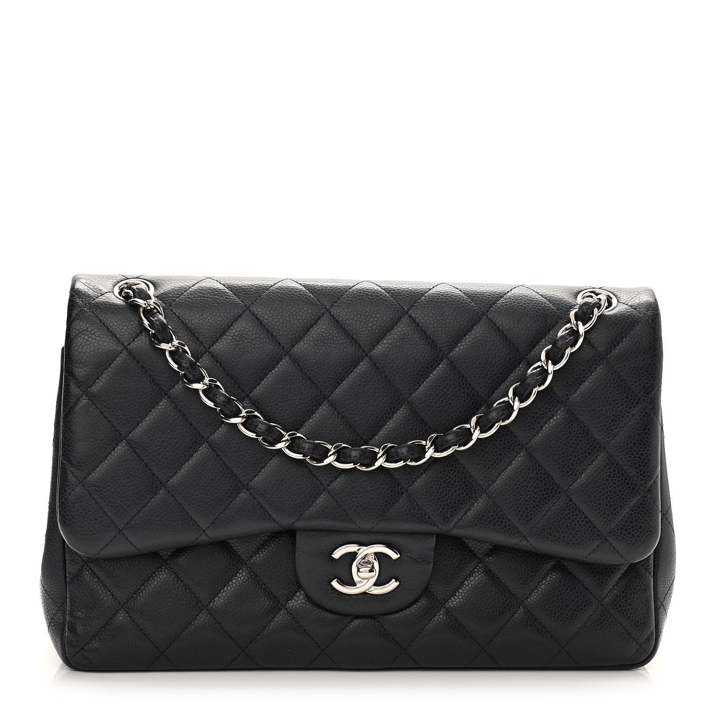 Caviar Quilted Jumbo Double Flap Navy Blue