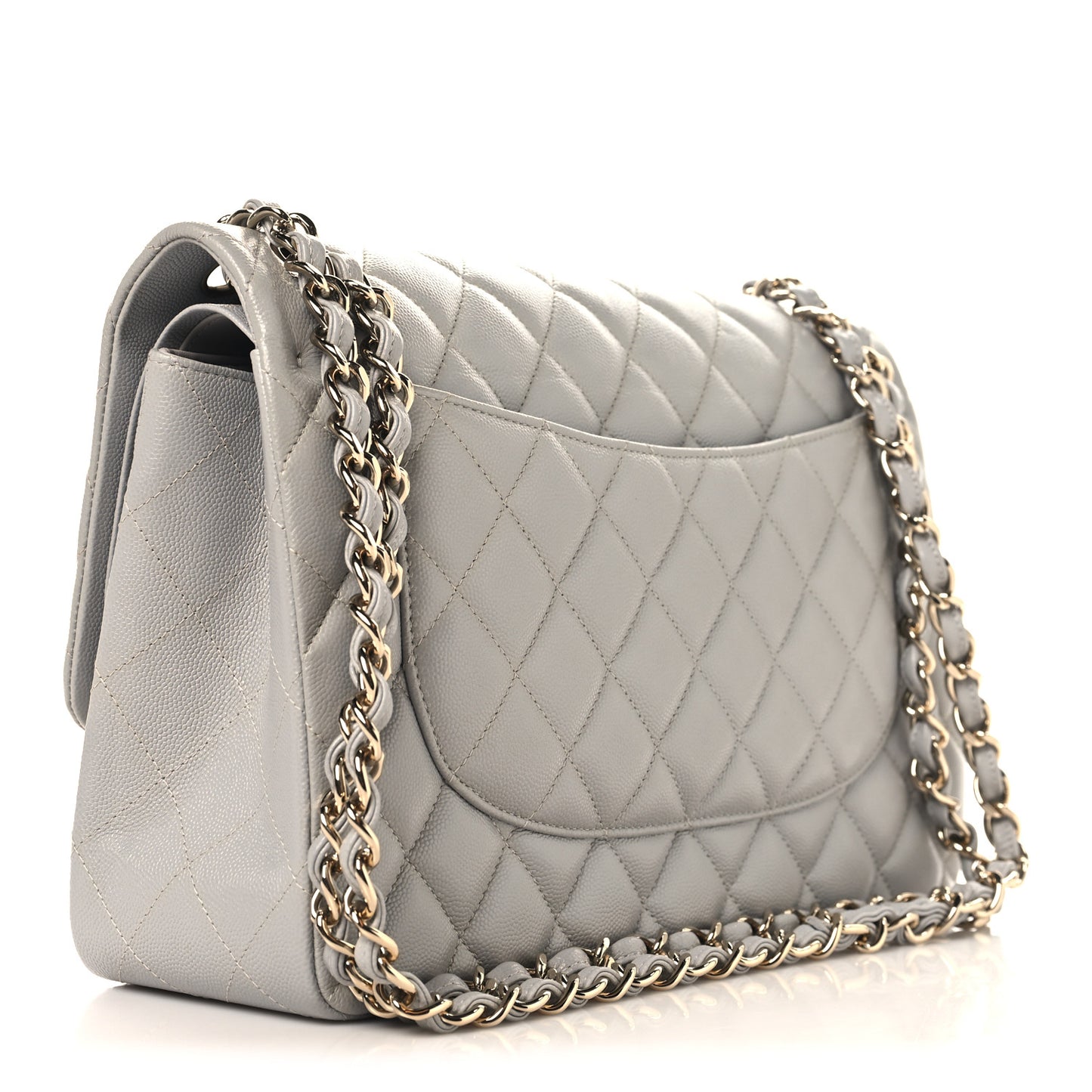 Caviar Quilted Jumbo Double Flap Grey