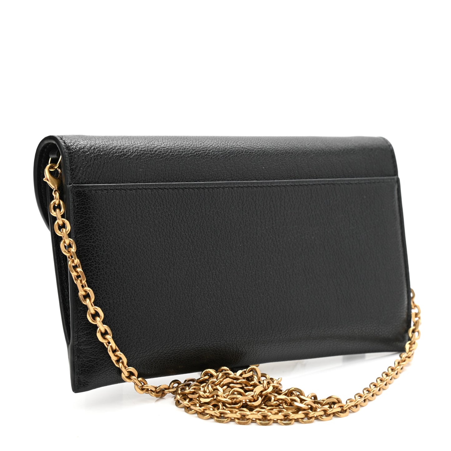 Grained Calfskin Saddle Chain Wallet Pouch Black