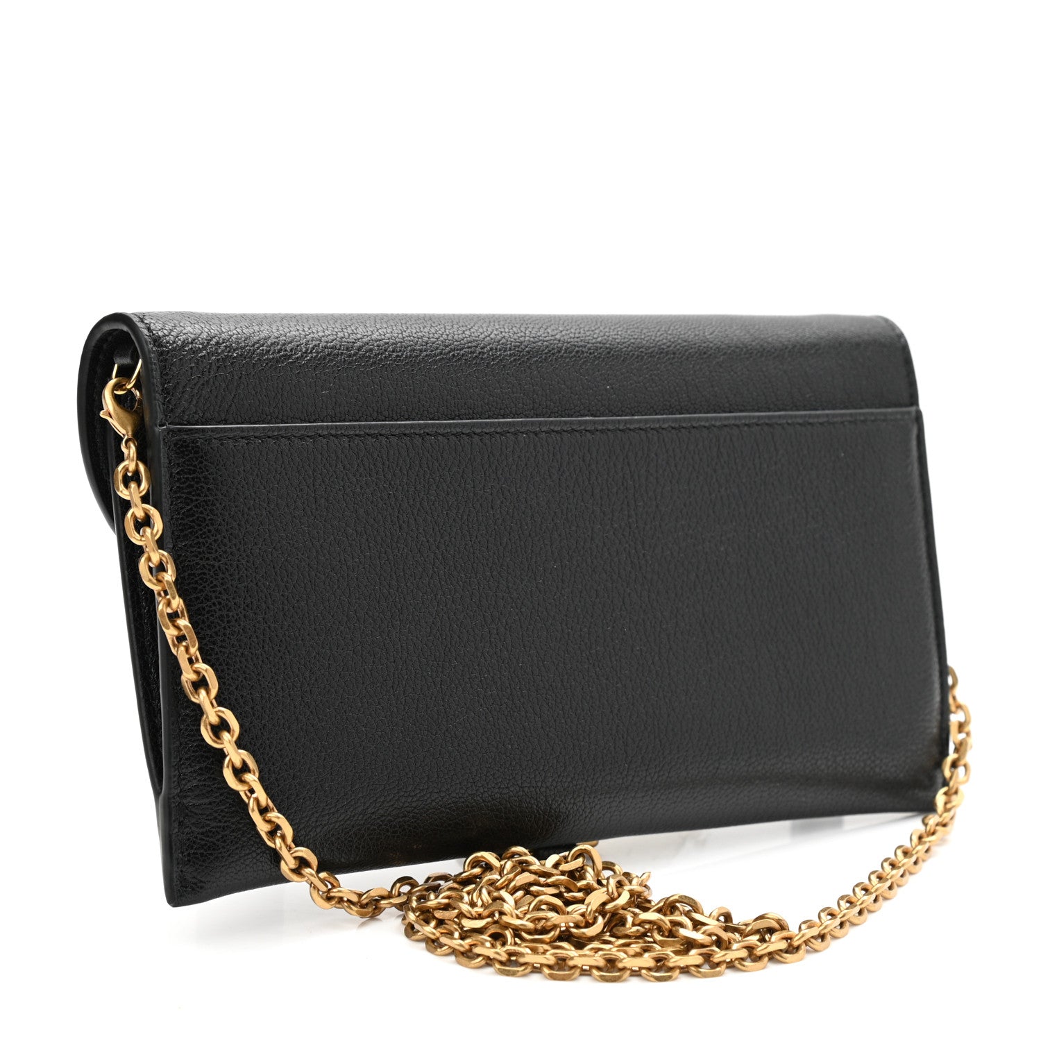 Christian Dior Grained Calfskin Saddle Chain Wallet Pouch Black 4 of 12