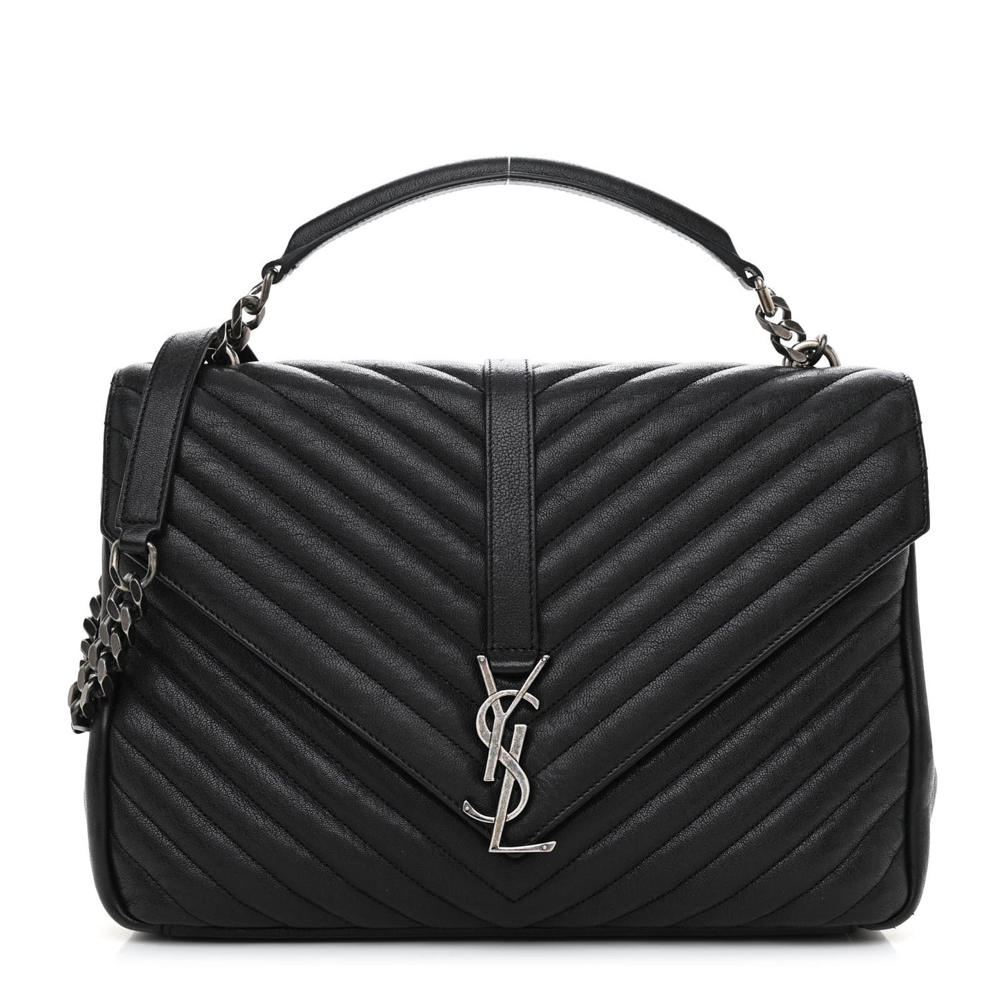 Sheepskin Matelasse Chevron Monogram Large College Satchel Black
