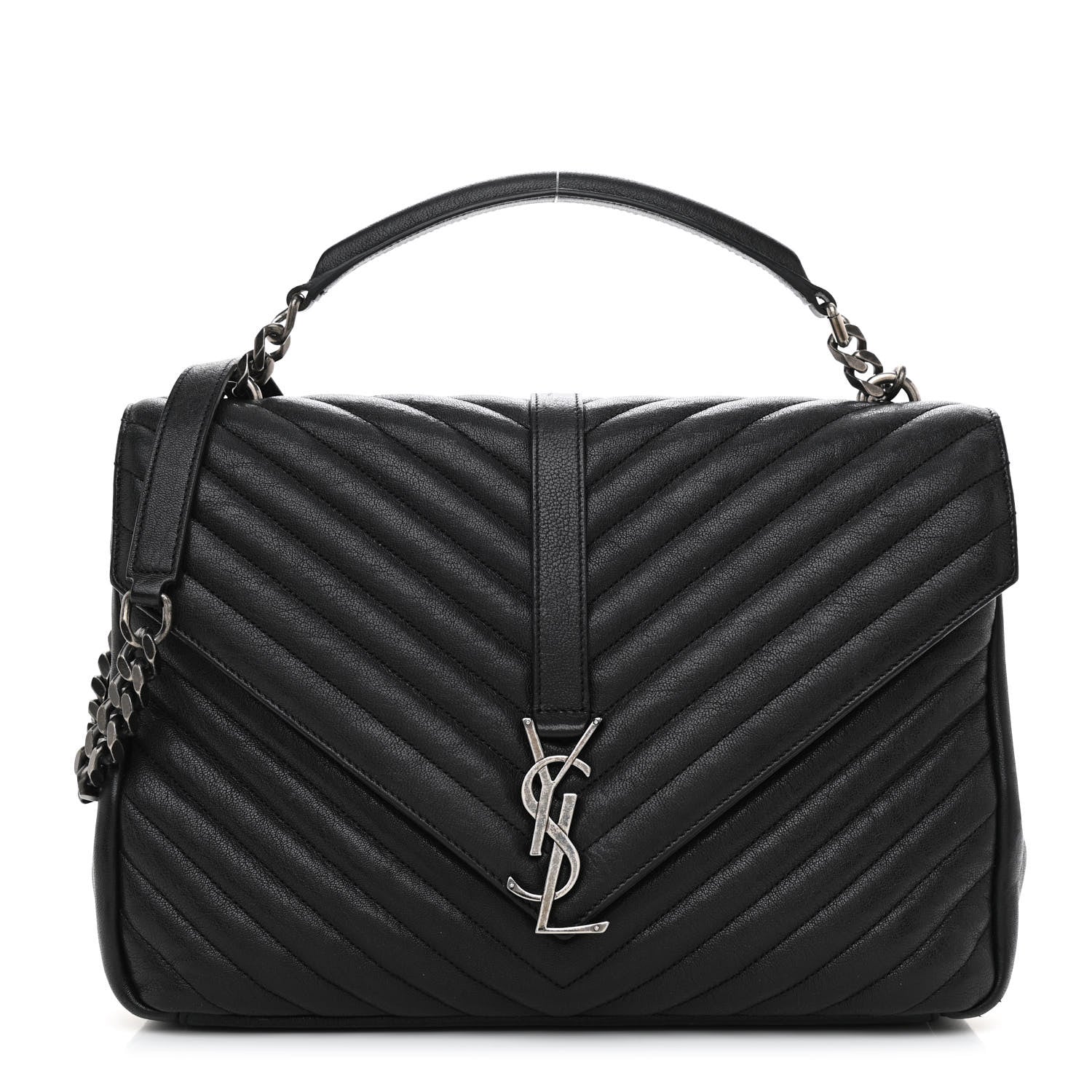 Saint Laurent Sheepskin Matelasse Chevron Monogram Large College Satchel Black 1 of 9