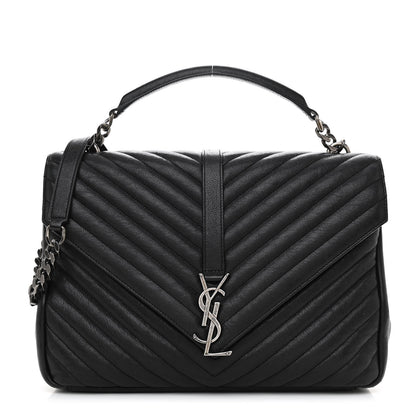 Saint Laurent Sheepskin Matelasse Chevron Monogram Large College Satchel Black 1 of 9