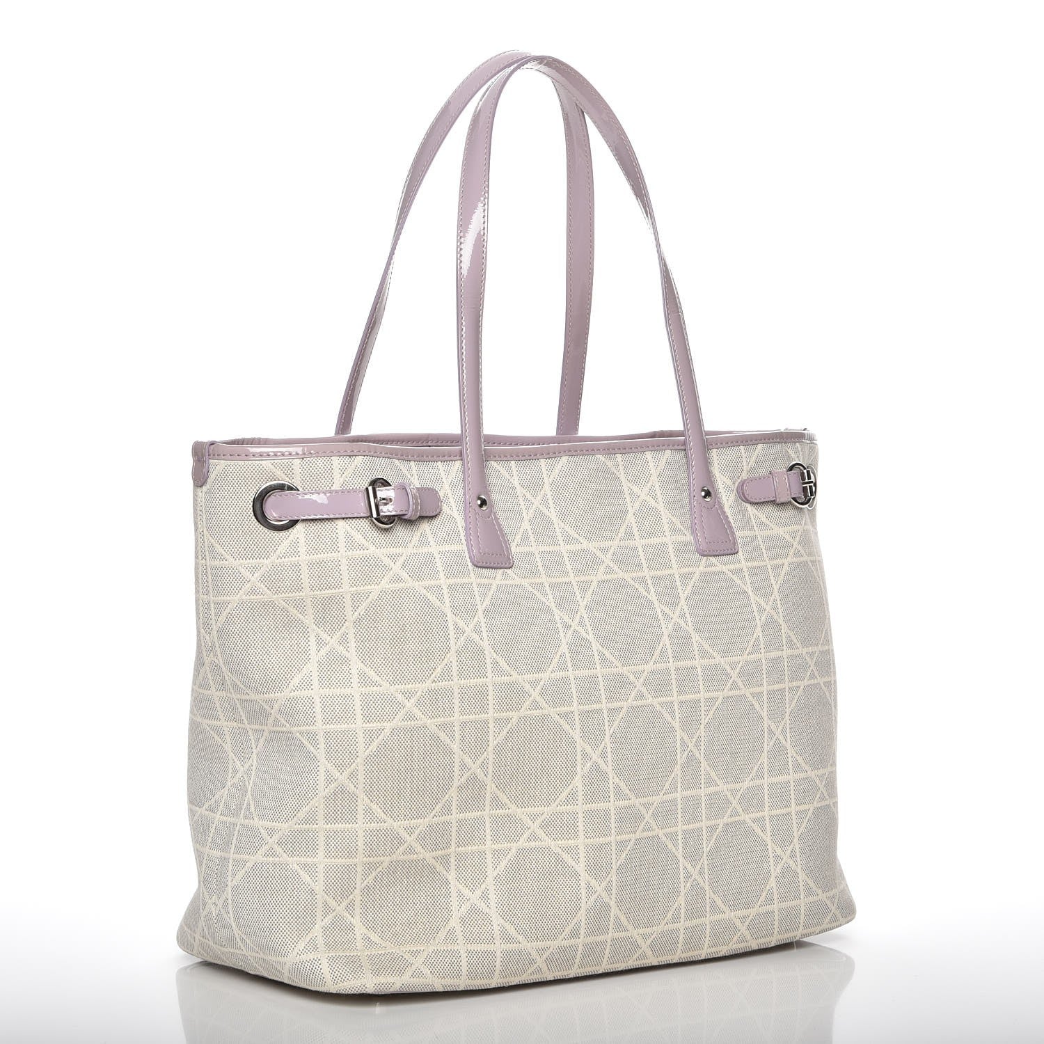 Christian Dior Canvas Patent Cannage Medium Panarea Tote White 3 of 7