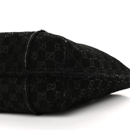 Gucci Monogram Suede Shearling Medium Jolicoeur Tote Black 10 of 10