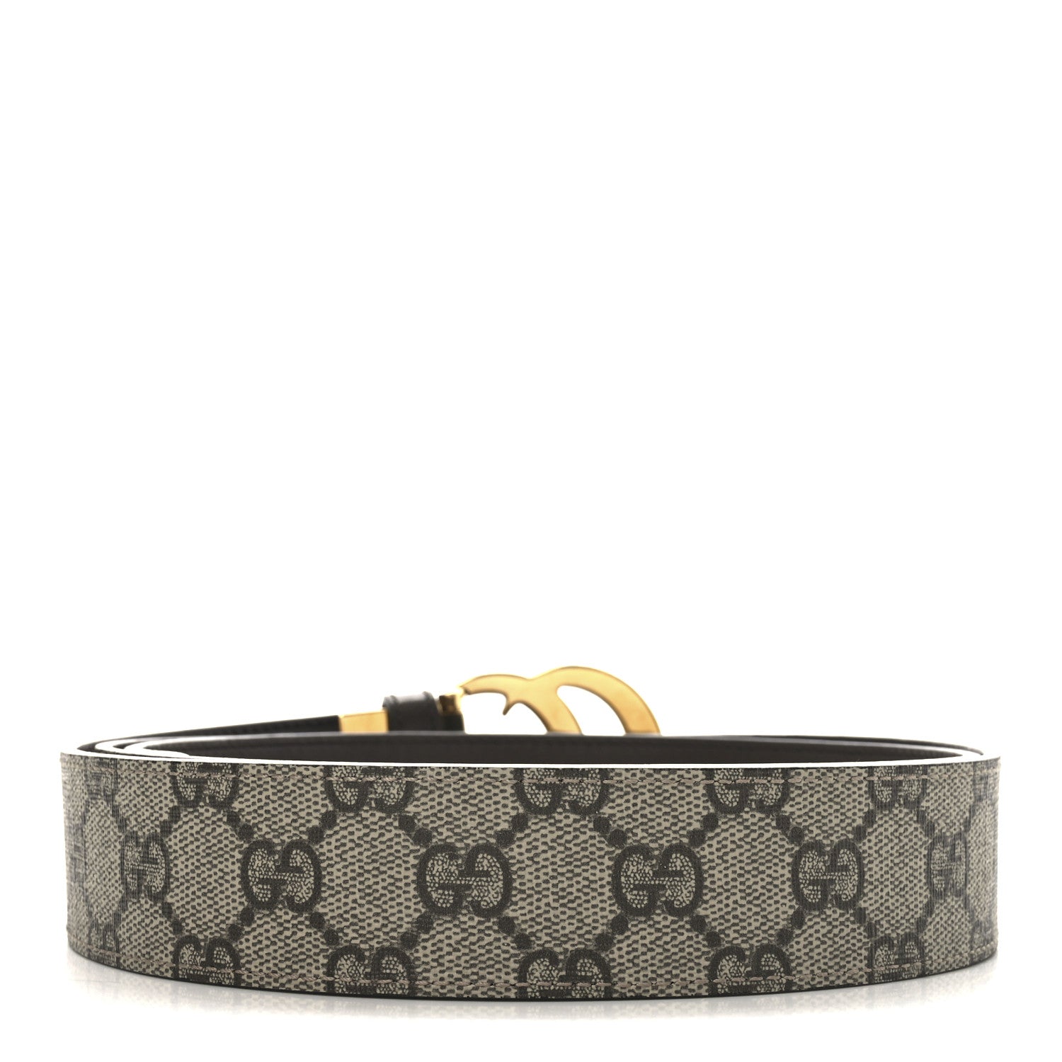 Gucci GG Supreme Monogram Plutone Calfskin Double G Reversible 37mm Belt 115 46 Beige Ebony New Acero 2 of 6